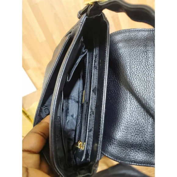 Authentic MCM Black Leather Studded Flap Shoulder Bag